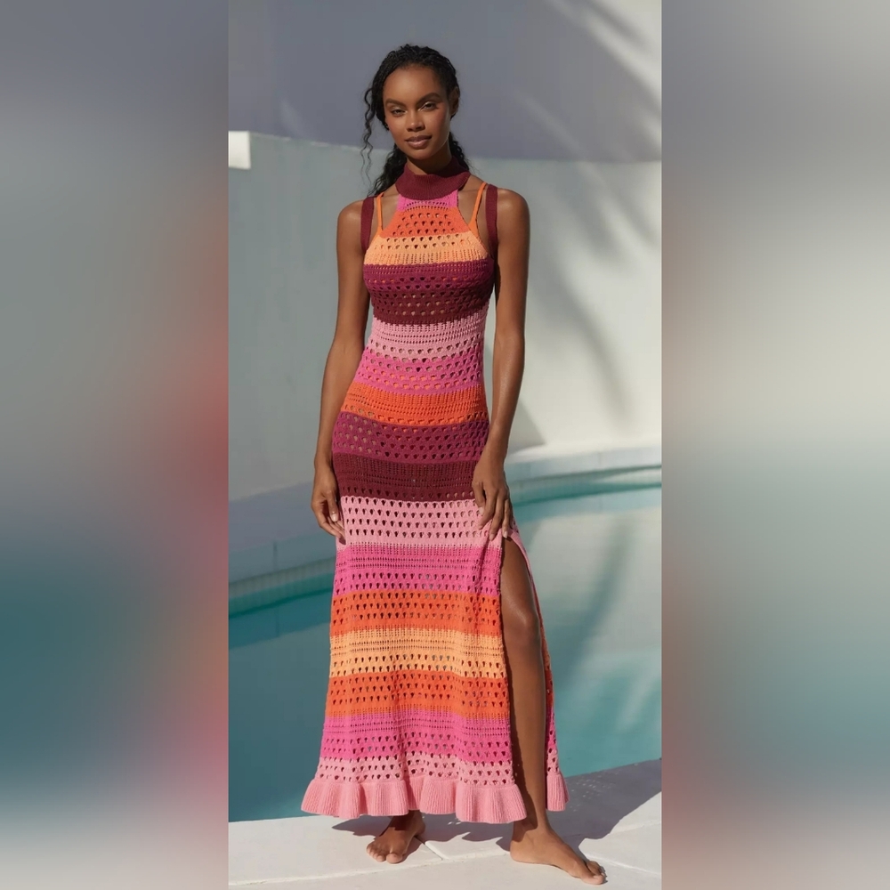 Anthropologie Crochet Halter Cover-Up Dress